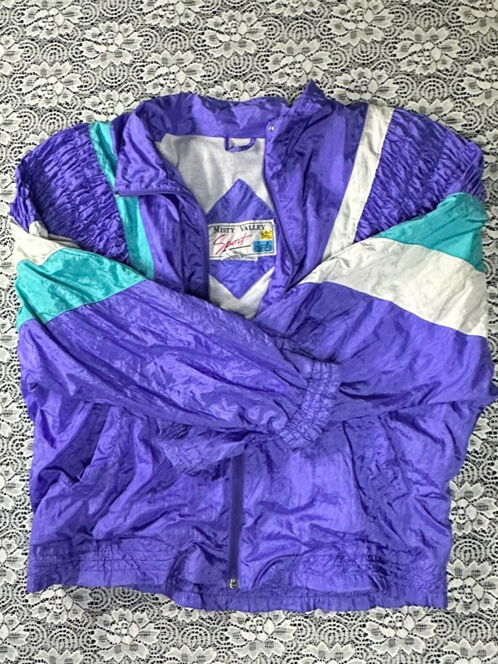 Vtg 90s Misty Valley Sport Colorblock Windbreaker Jacket Medium
